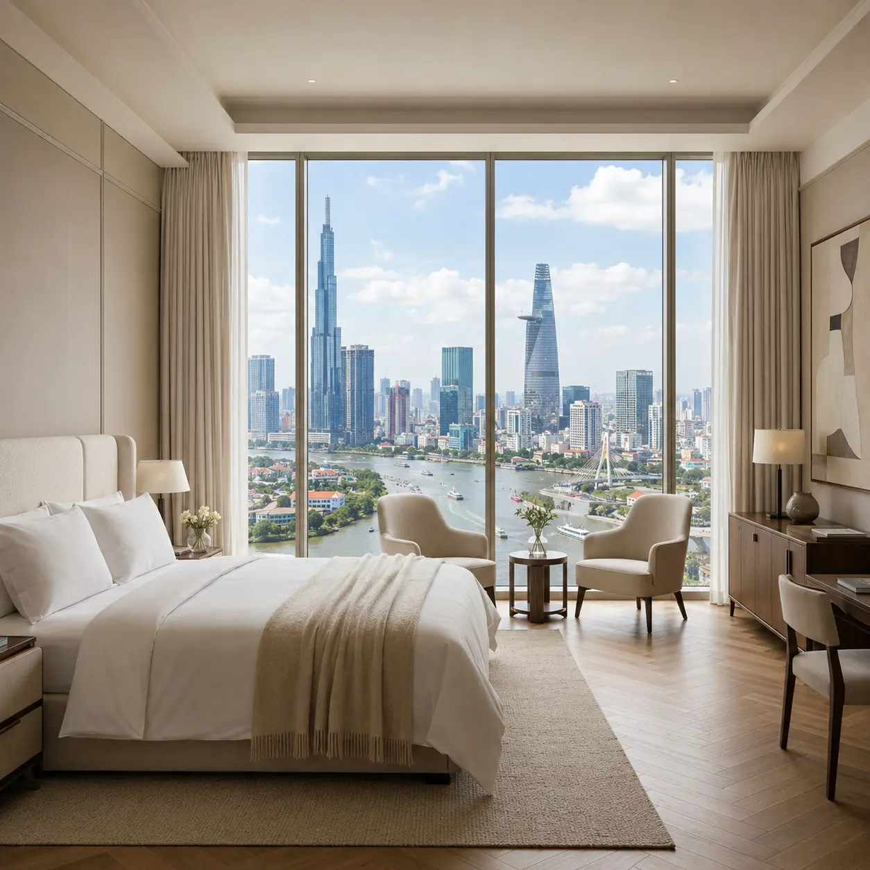 Premium luxury hotel room with city view