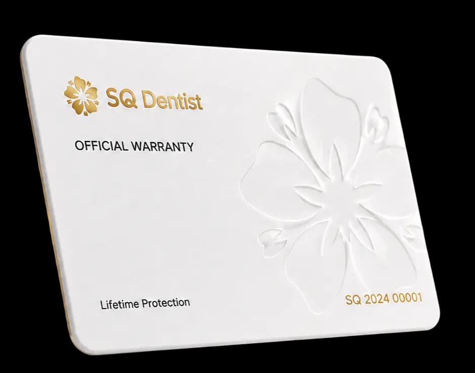 SQ Dentist official warranty card for long-term dental care